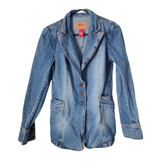 MOSSIMO‎ x VINTAGE Y2K denim blazer tailored denim jacket pointed collar size S - Picture 1 of 7